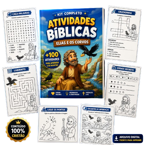Mockup do Kit Elias e os Corvos com atividades impressas e digitais